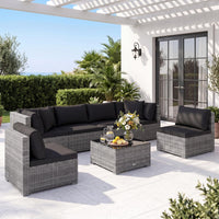 Tangkula 7 Pieces Wicker Sectional Patio Furniture Set | PE Rattan Sofas with Tempered Glass Coffee Table