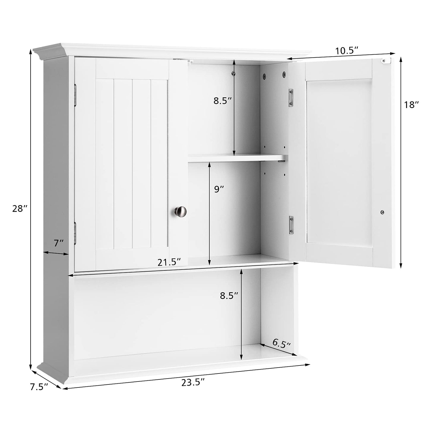 Tangkula Bathroom Wall Cabinet, Wooden Hanging Storage Cabinet with Doors & Shelves