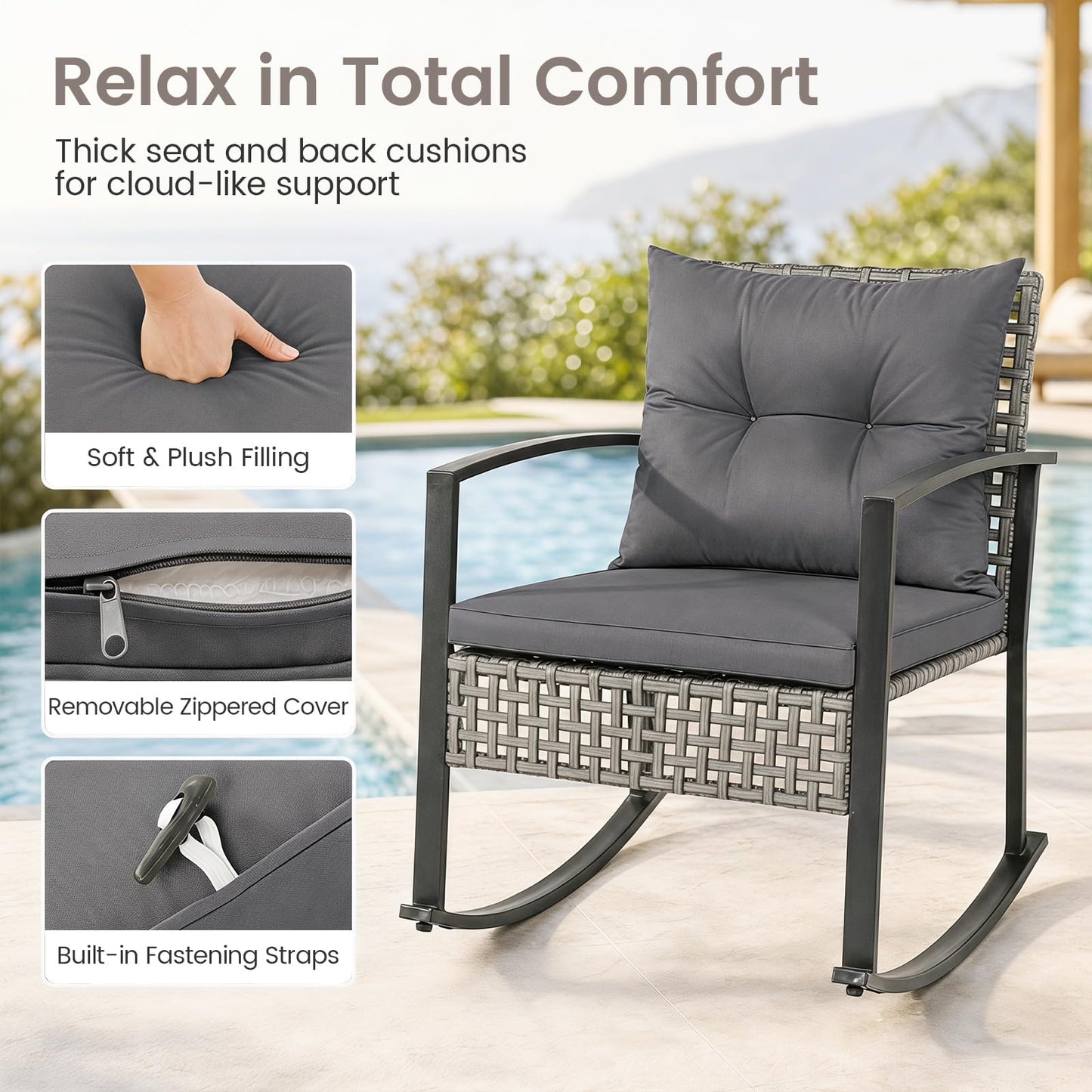 Tangkula 3-Piece Outdoor Rocking Chair Set for Garden