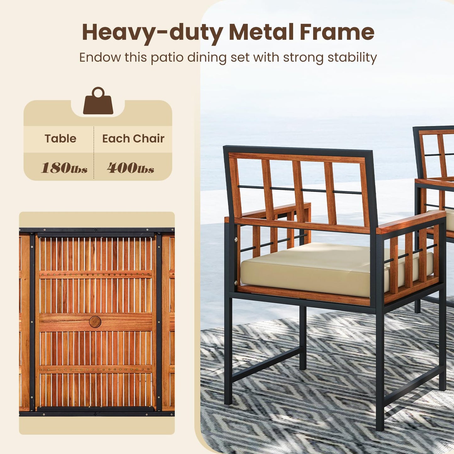 Tangkula Lot de 6 chaises de patio en bois d'acacia