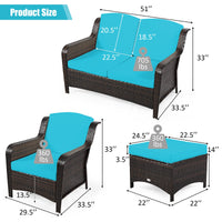 5 Pieces Patio Furniture Set, Outdoor Rattan Conversation Sofa Set with Loveseat