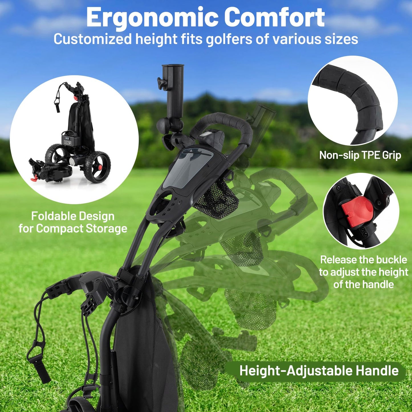 Chariot de golf électrique Tangkula avec poignée réglable et 9 réglages de vitesse