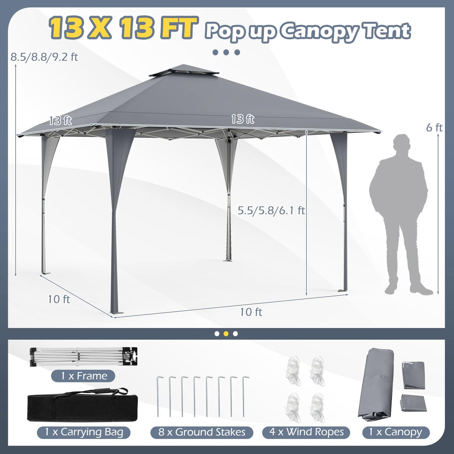 Tangkula 13x13 FT Pop Up Gazebo UPF50+ Outdoor Sunshade Shelter