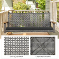Tangkula 2-Person Outdoor Porch Swing with 118" Hanging Ropes, Patiojoy PE Wicker Patio Hanging Swing Bench