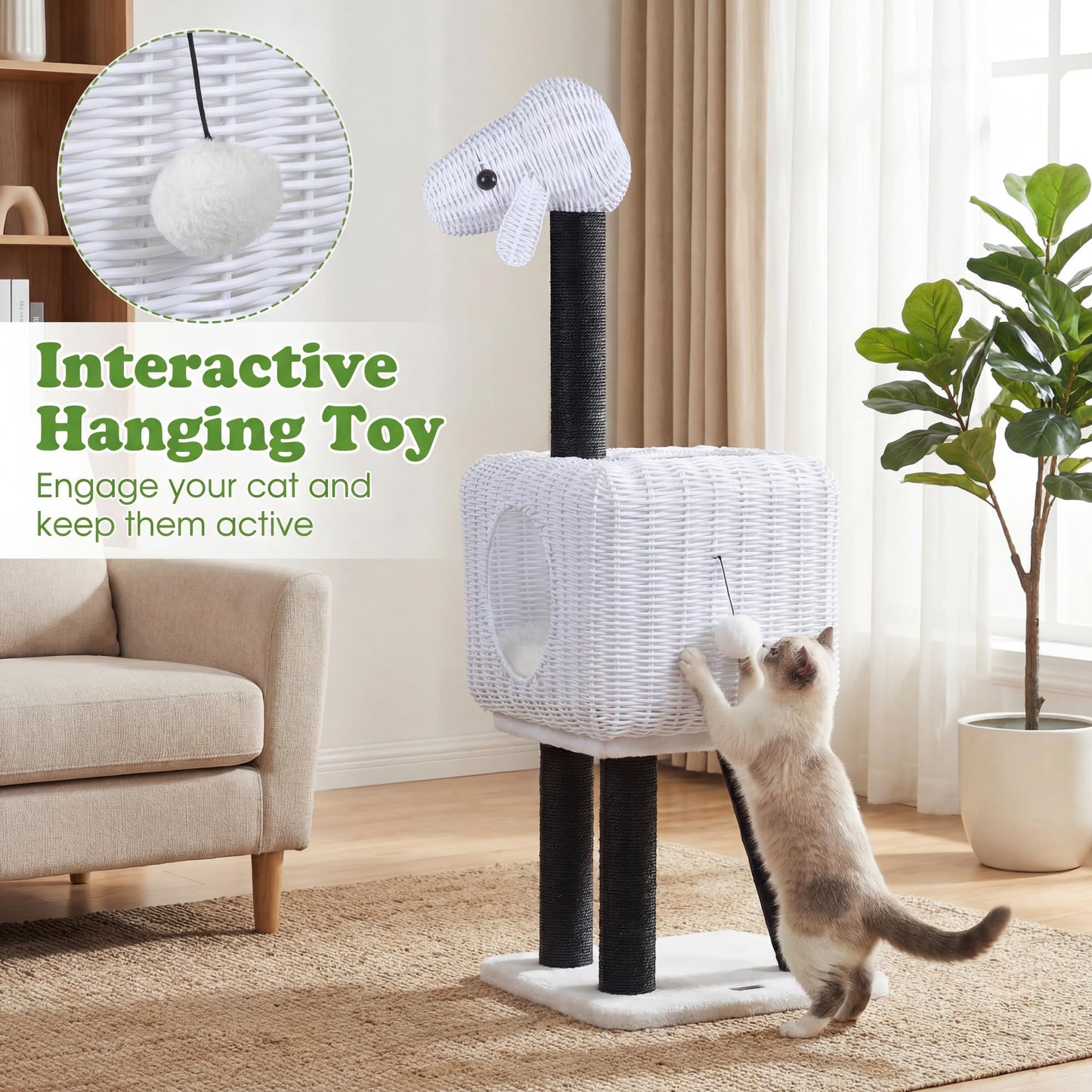Tangkula 43 Inch Modern Rattan Cat Tree