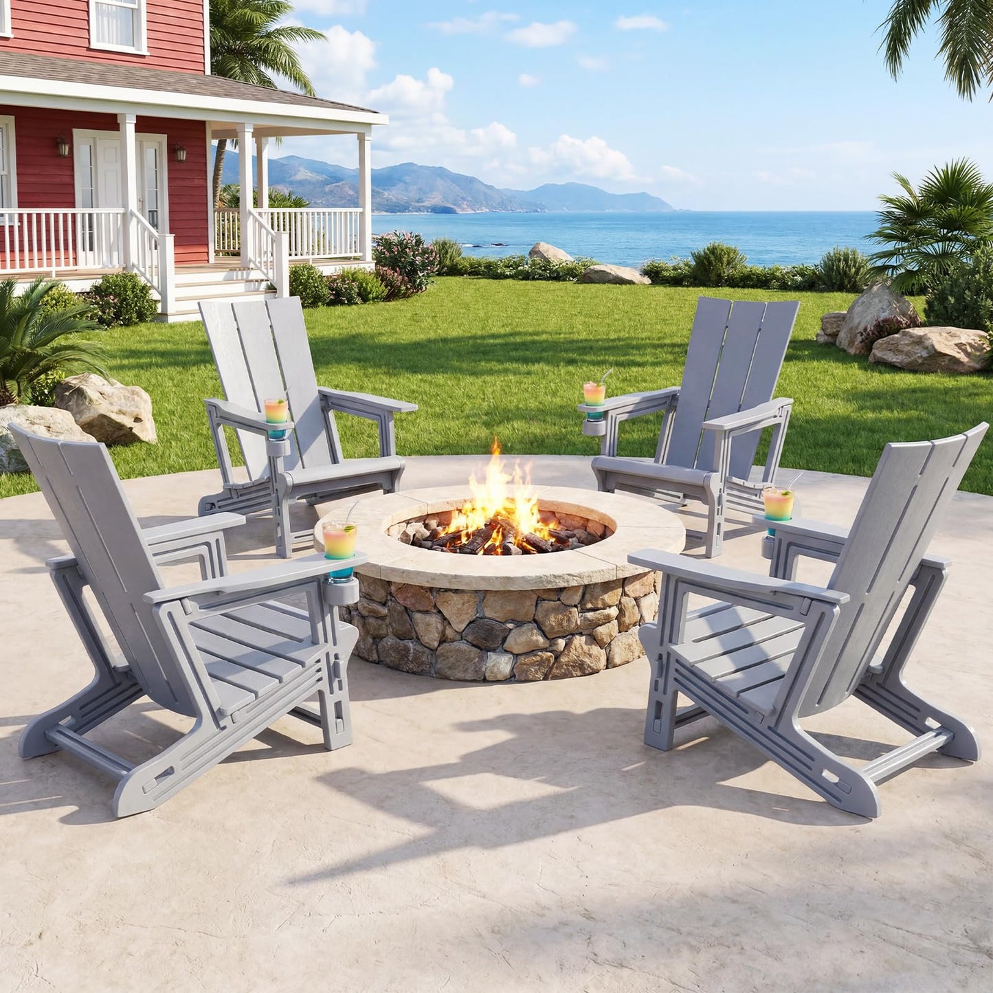 Tangkula Adirondack Chairs with Cup Holder for Garden