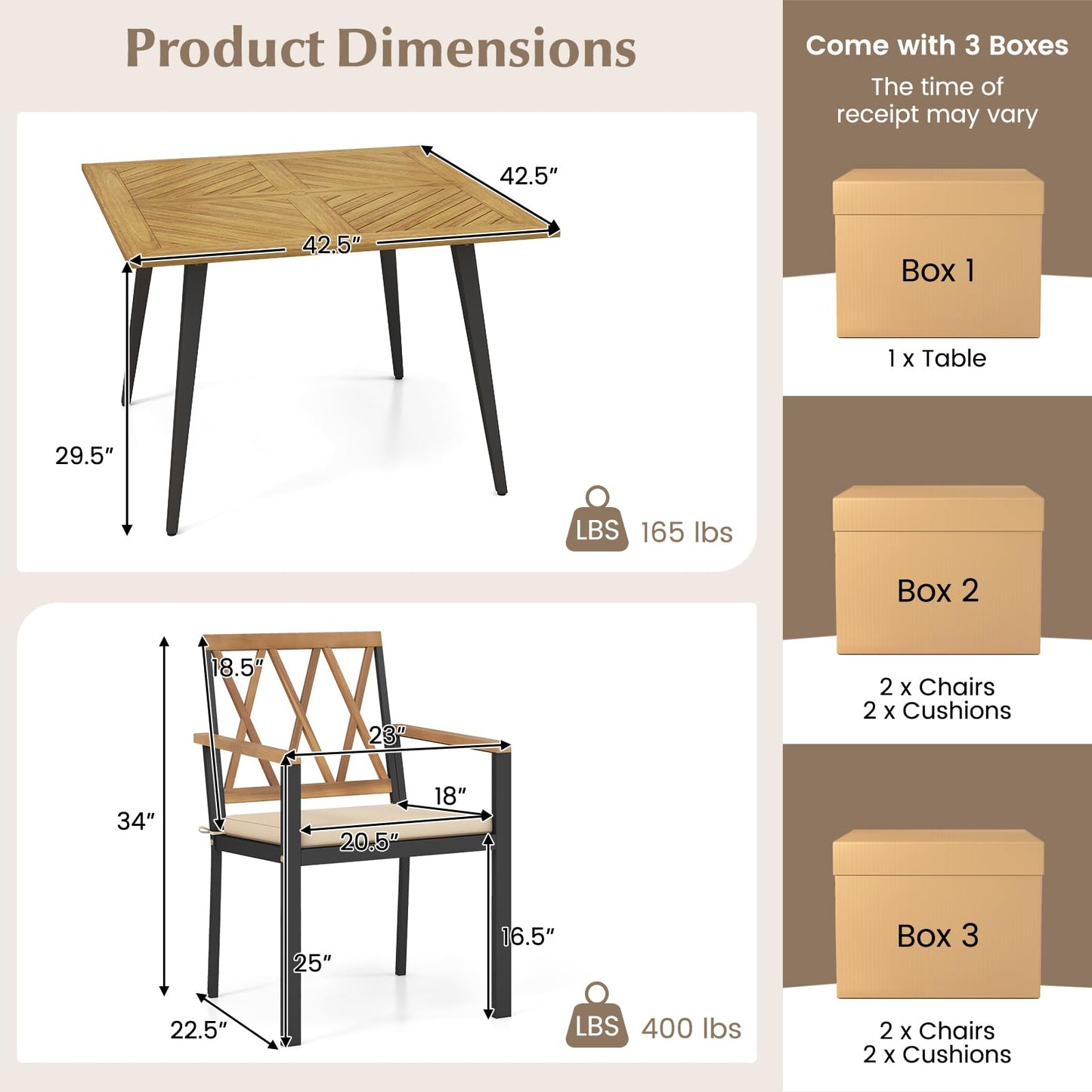 Tangkula 5 Pieces Patio Dining Set（Natural）