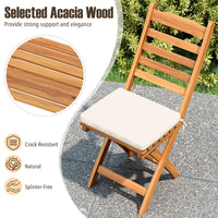 Tangkula Patio Folding Chairs Set, Acacia Wood Slatted Dining Chairs w/Soft Seat Cushion