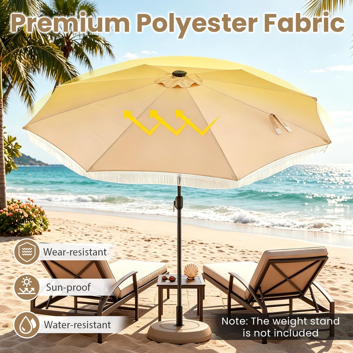 Tangkula 10 FT Solar Patio Umbrella with Fringe