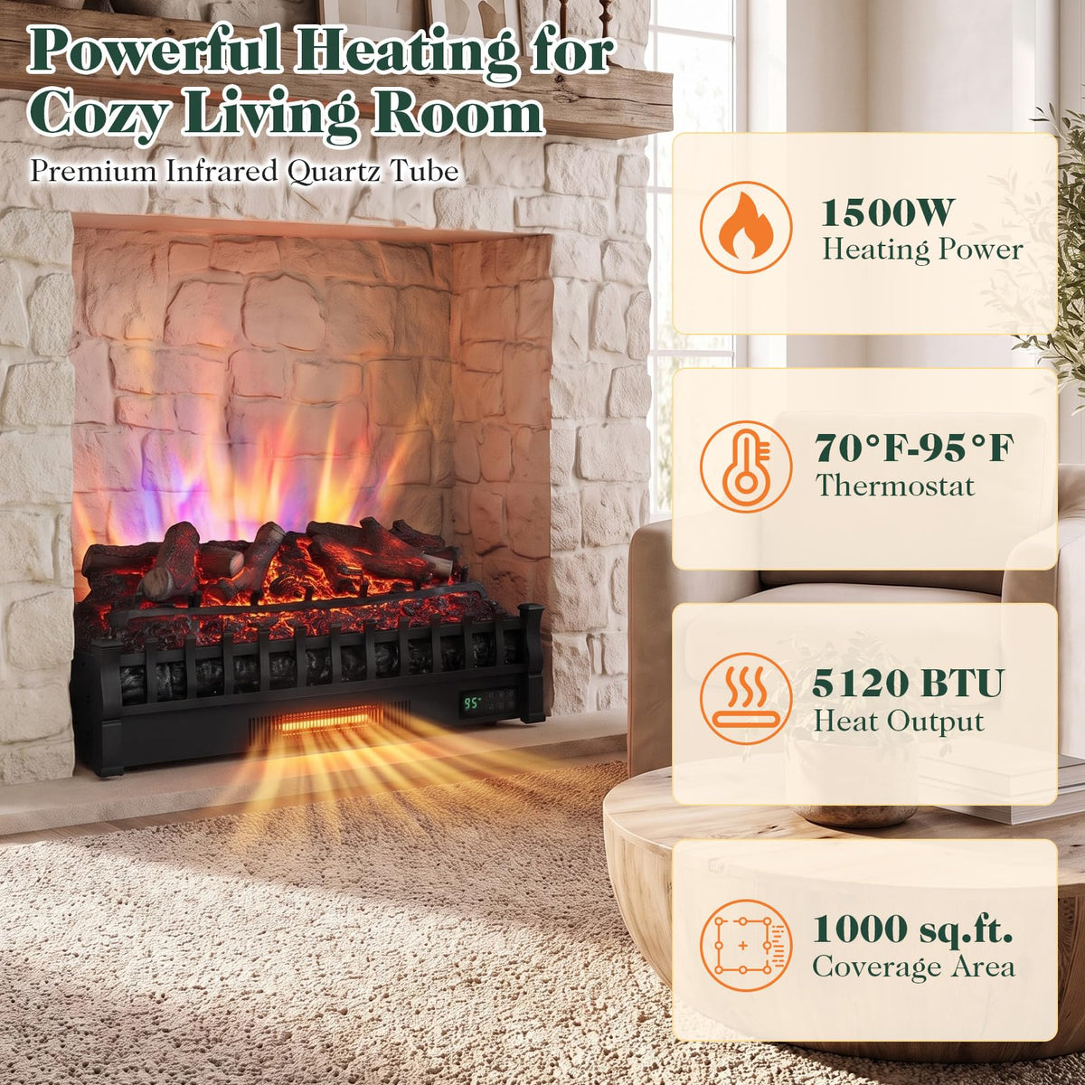Tangkula 30" WiFi Fireplace Insert Lemonwood Set with Cracking Sound