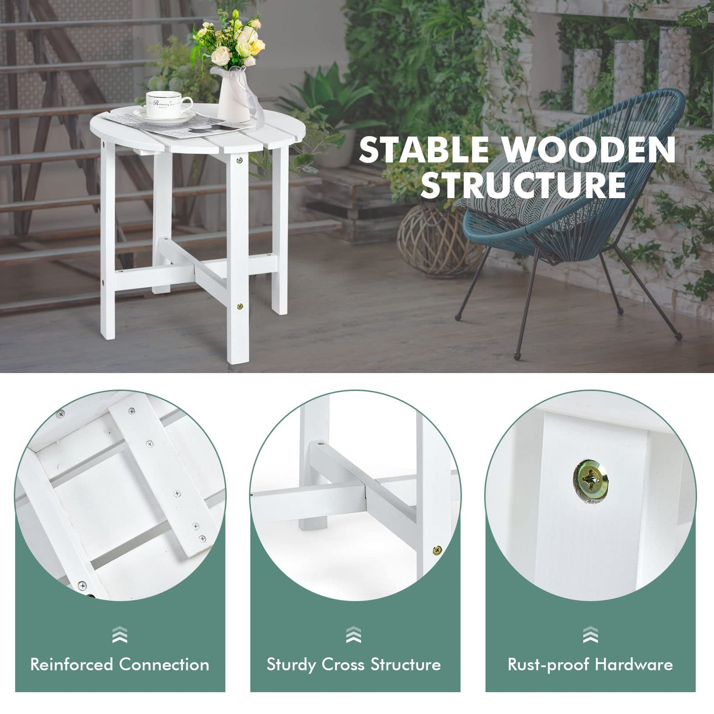 Round Outdoor Side Table, 18 Inch, for Lawn Garden Balcony Backyard Living Room