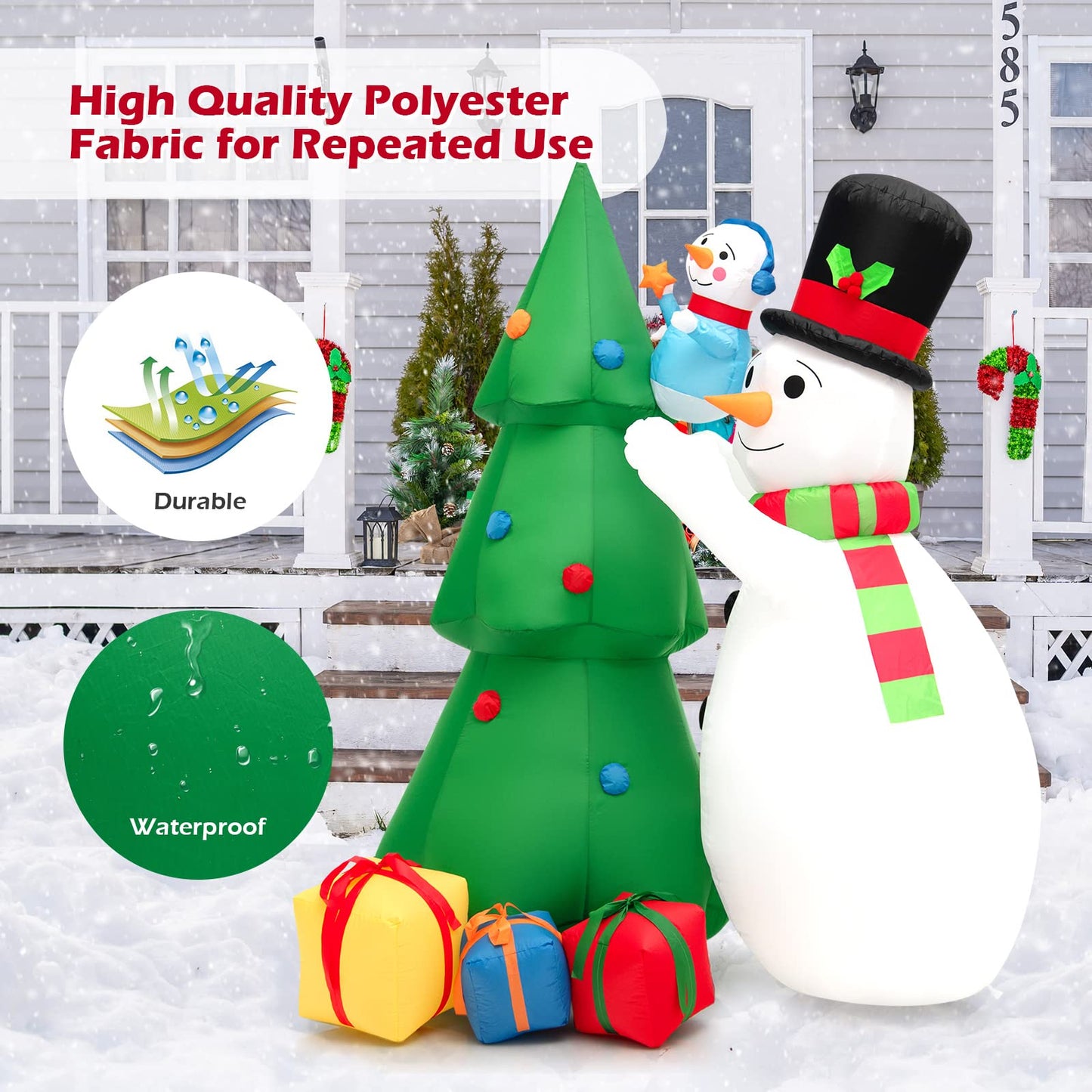 Tangkula 6FT Inflatable Christmas Tree with Snowmen & Gift Boxes
