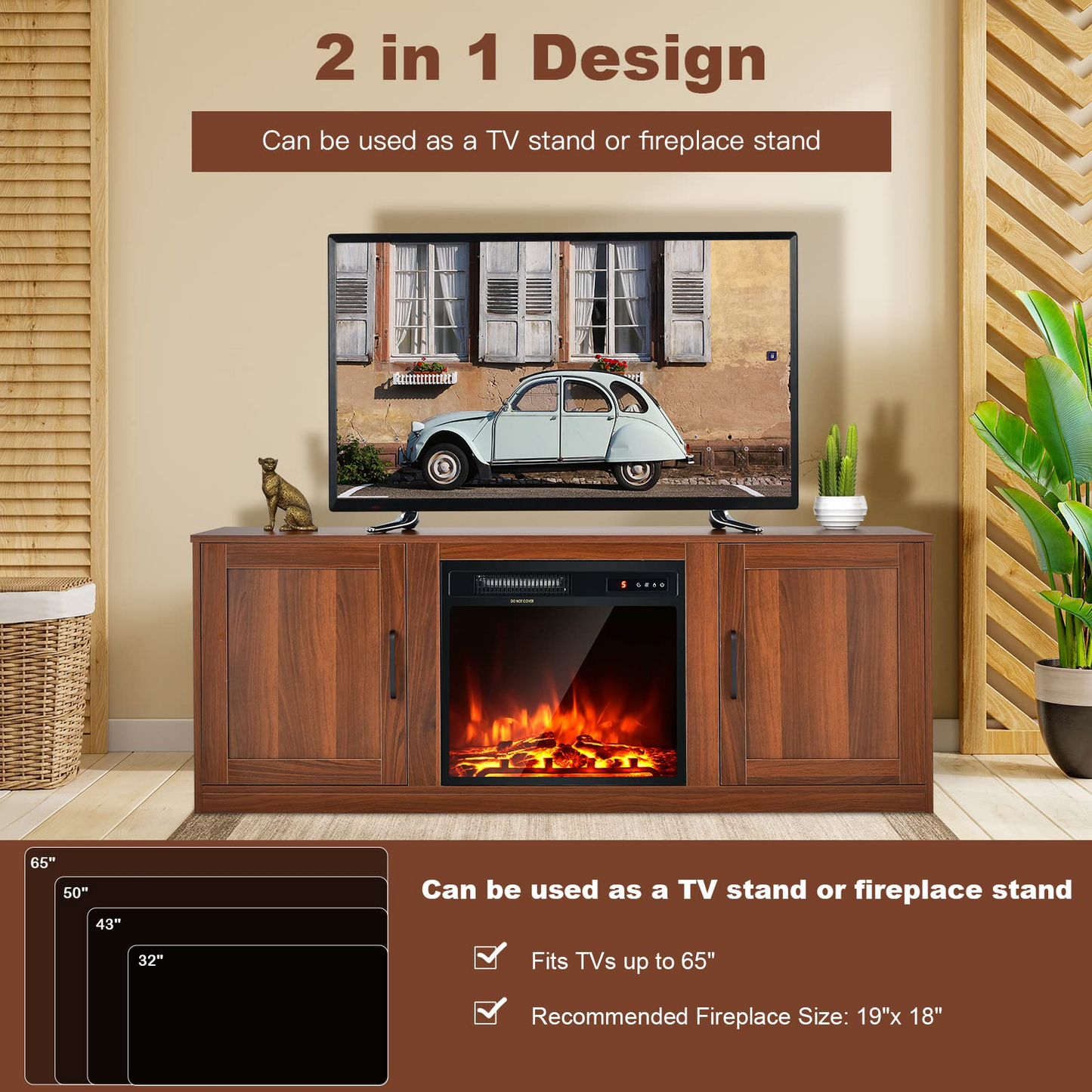 Tangkula Farmhouse TV Stand with Double Barn Doors