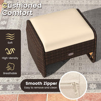Tangkula 2 poufs de terrasse en osier PE avec coussins amovibles