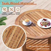 Tangkula Table d'appoint ronde d'extérieur, bois de teck, table d'appoint de patio de 49,5 cm avec étagère de rangement à lattes