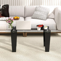 Tangkula Glass Coffee Table, 39.5 Inch Modern Rectangular Center Table with Solid Rubber Wood Leg(Rectangular, Black)