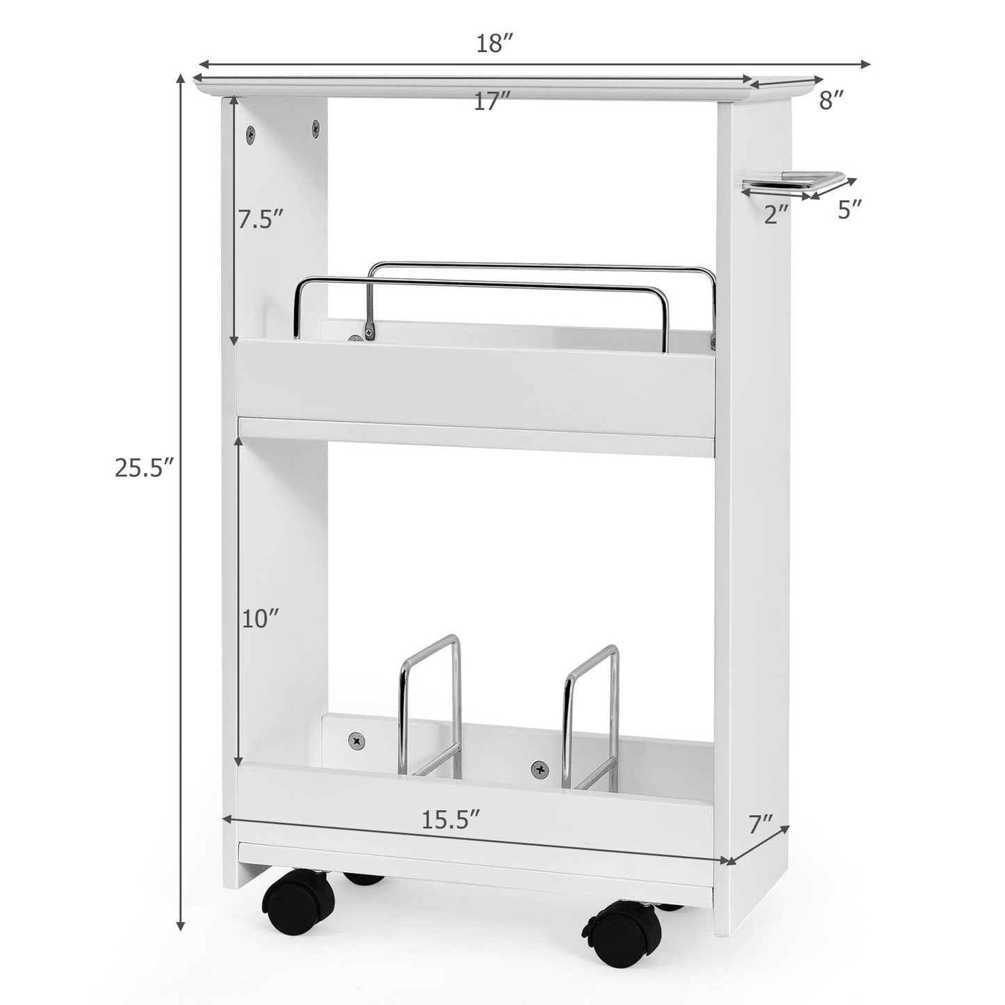 Tangkula Slim Bathroom Storage Shelves, Wooden Rolling Storage Cabinet