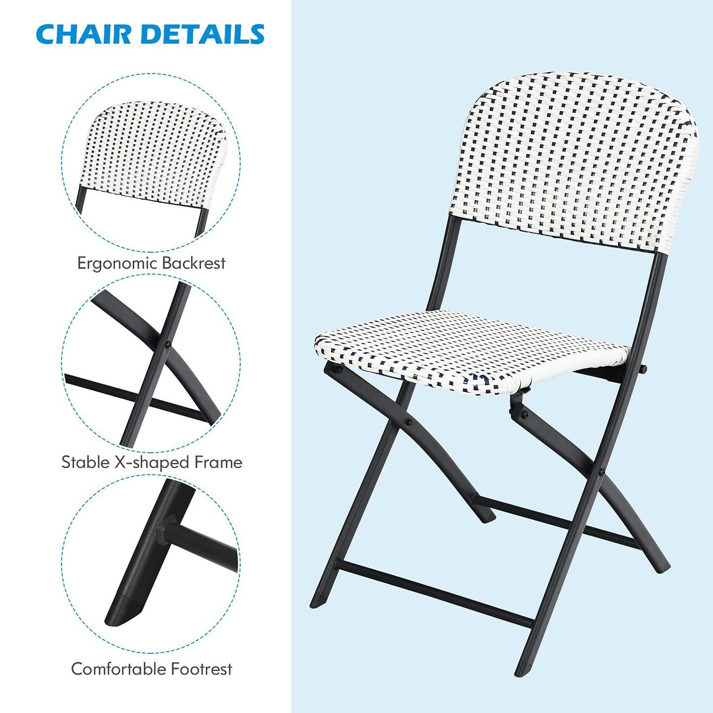 Tangkula 3 Pieces Patio Rattan Bistro Set, Outdoor Folding Dining Furniture Set with Round Dining Table and 2 Chairs