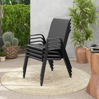 Tangkula Lot de 4 chaises de salle à manger empilables en rotin pour patio, avec dossier et assise en osier tressé