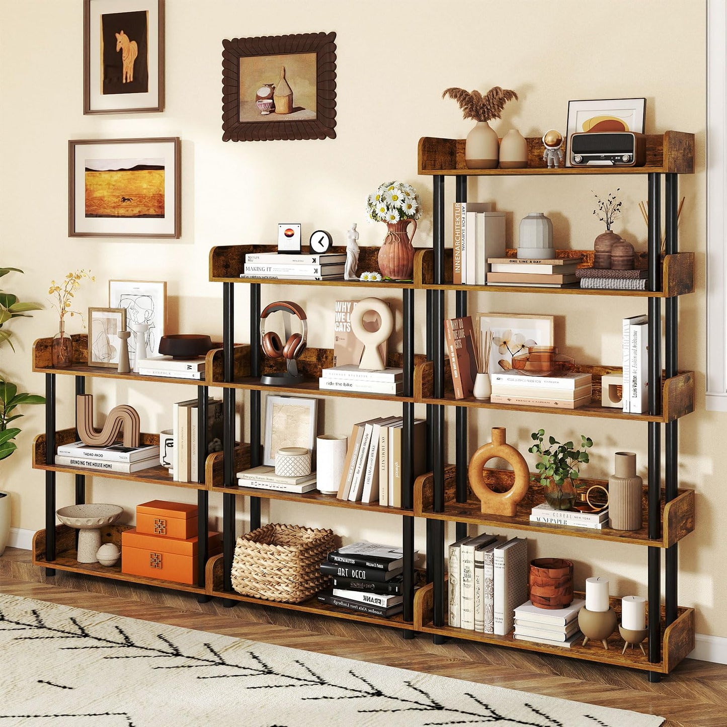 Tangkula 5-Tier Bookshelf Multipurpose Wood Standing Display Rack(1/2)