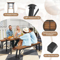 Tangkula Outdoor Dining Table With Benches for 4-6 Persons, No Assembly