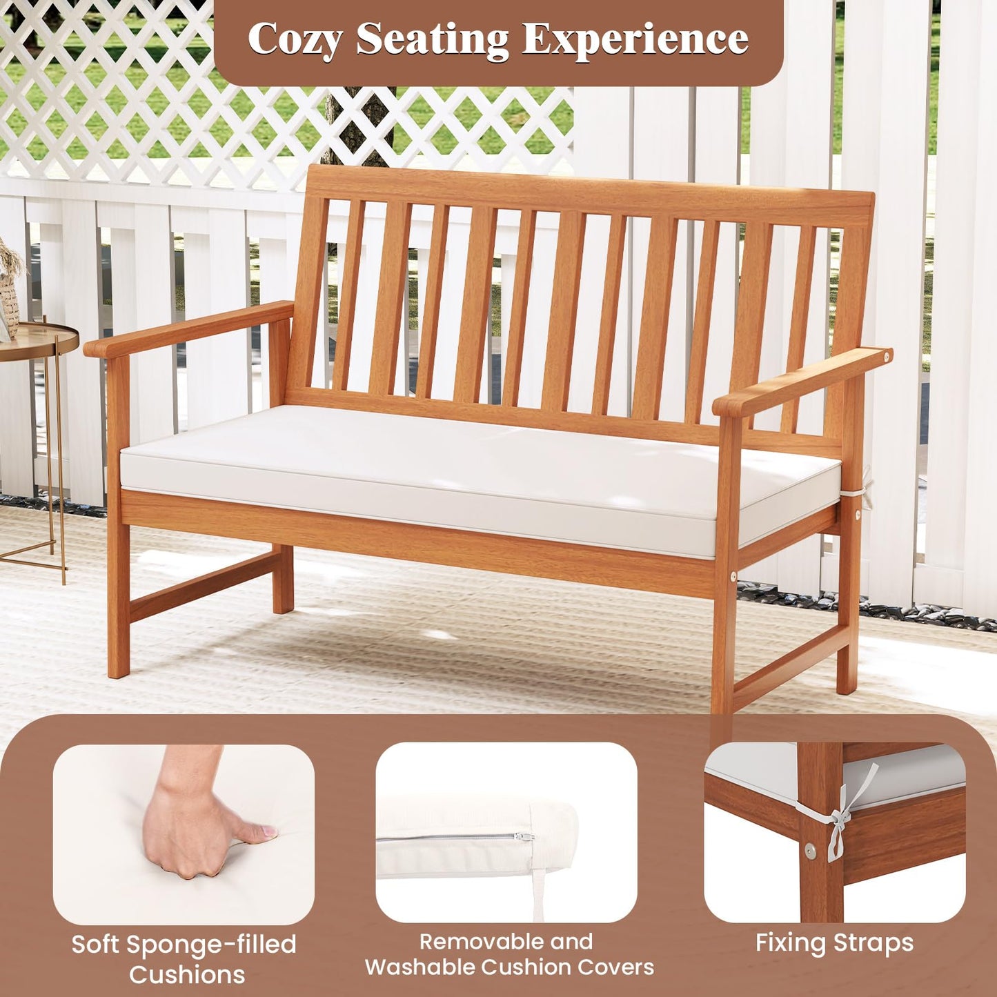 Tangkula 4/8-Piece Acacia Wood Patio Conversation Set
