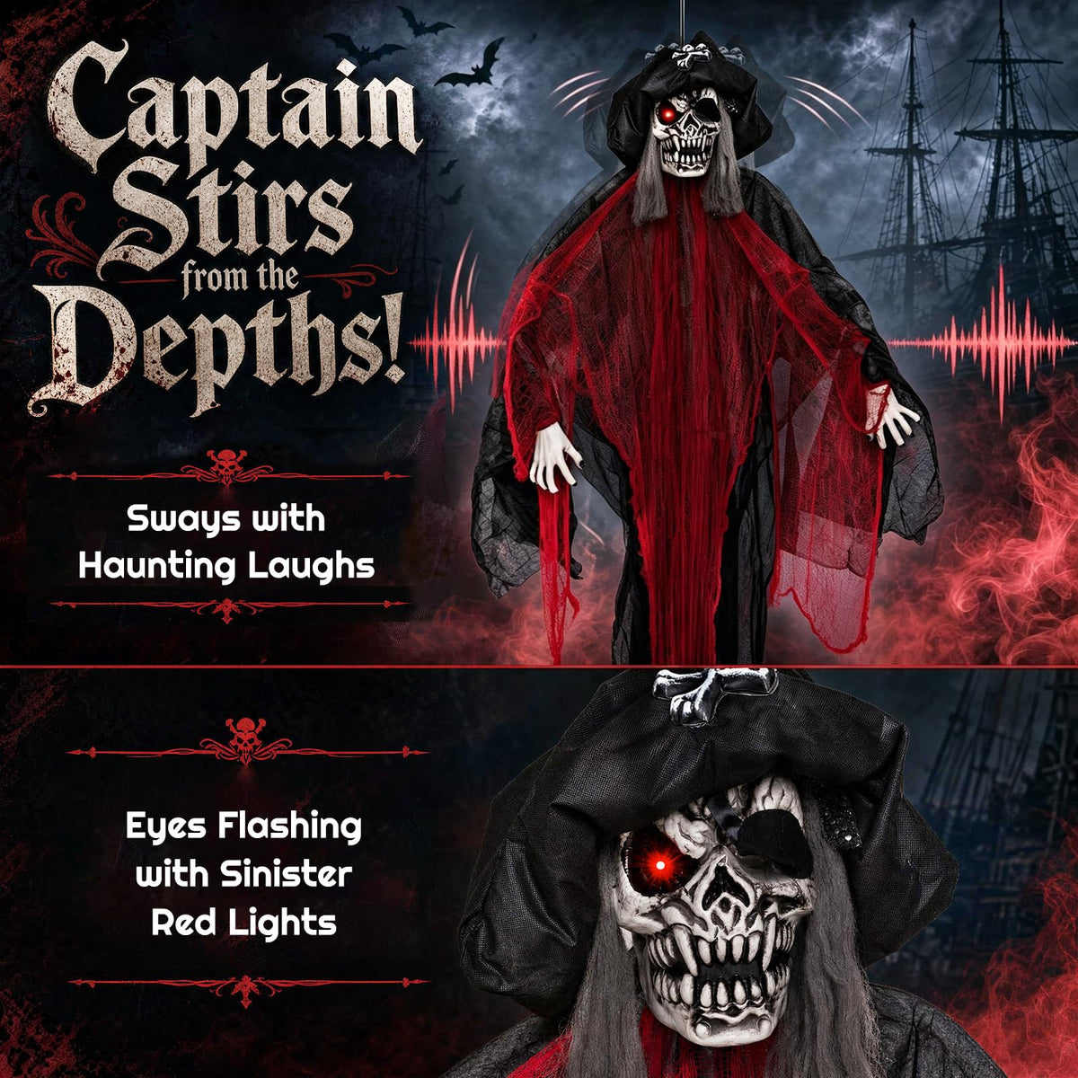 Tangkula 9.4 FT Animated Halloween Hanging Pirate with Glowing Eyes