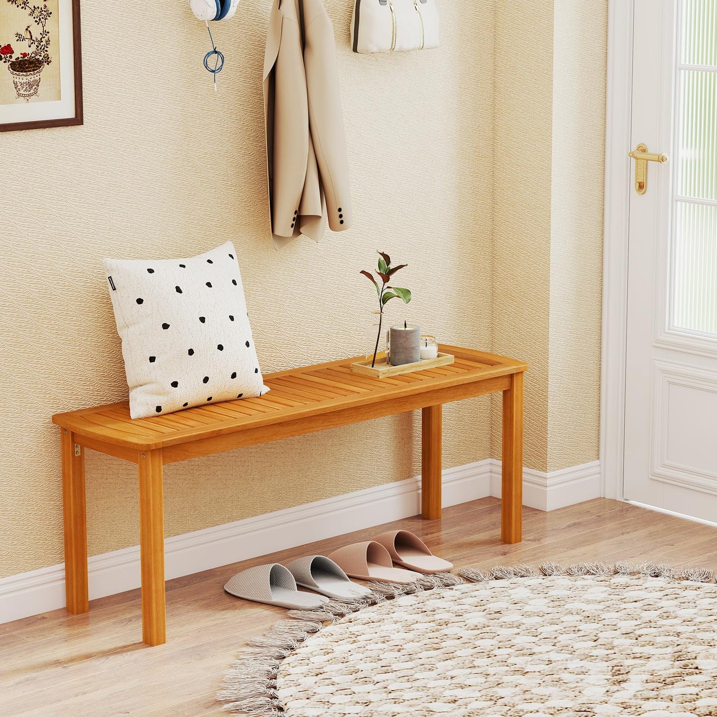 Tangkula 47" Patio Dining Bench with Slatted Seat