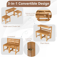 Tangkula 3 in 1 Outdoor Acacia Wood Loveseat Bench Furniture