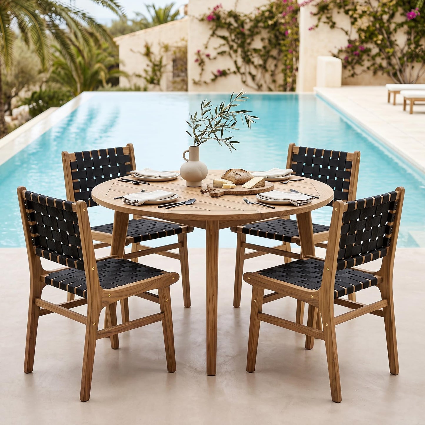 Tangkula Teak Wood Outdoor Dining Chair for Deck