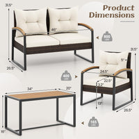 Tangkula 4 Piece Patio Conversation Set, with Heavy Duty Solid Acacia Wood Armrests & Tabletop