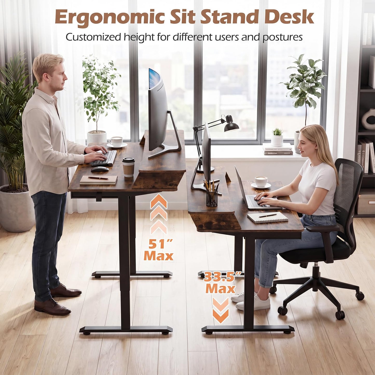 Tangkula 55-Inch Electric Standing Desk with 4 Storage Drawers & Monitor Stand