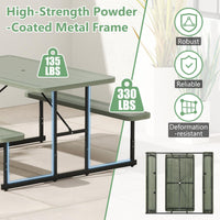 Tangkula HDPE Outdoor Rectangular Table Bench Set with 2 Built-in Benches