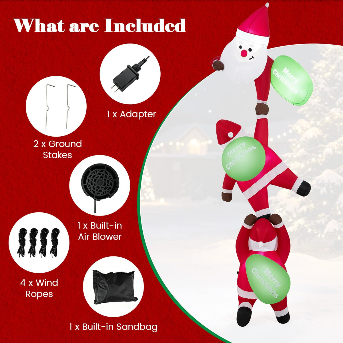 Tangkula 9.2 FT Christmas Inflatable Lighted 3 Hanging Climbing Santa Claus