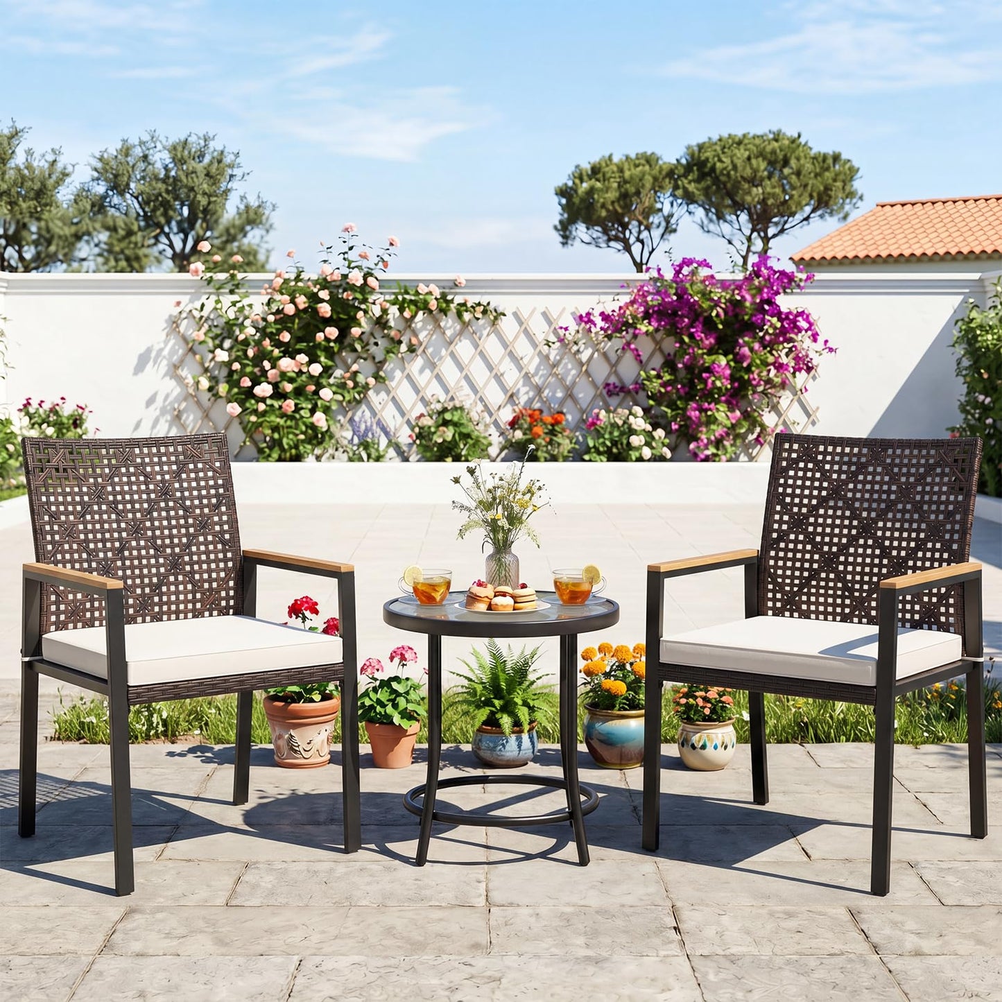 Tangkula Wicker Patio Chairs Set of 4 Hand-Woven PE Rattan Outdoor Chairs