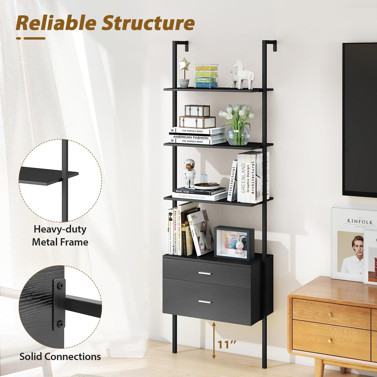 Tangkula Ladder Bookshelf with Storage Wall Mount Storage Bookcase(1/2)