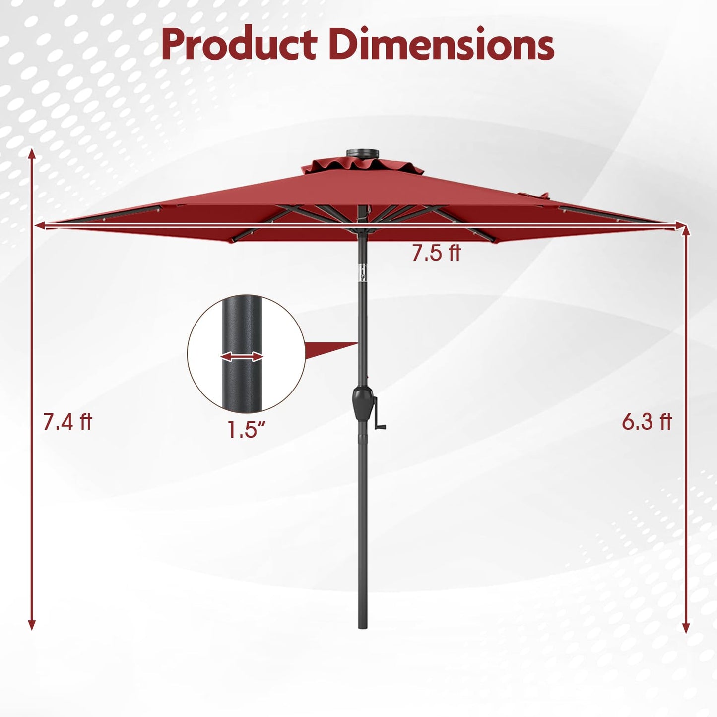 Tangkula 7.5 ft Solar LED Patio Umbrella