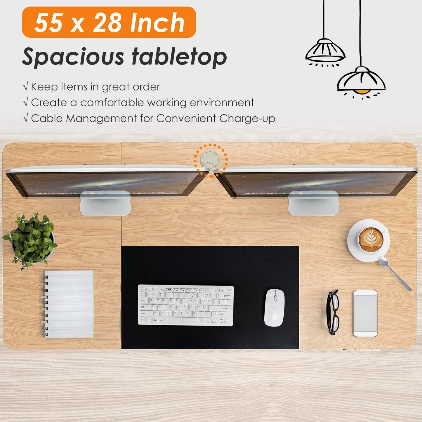 Bureau réglable en hauteur électrique Tangkula 55 x 28 pouces