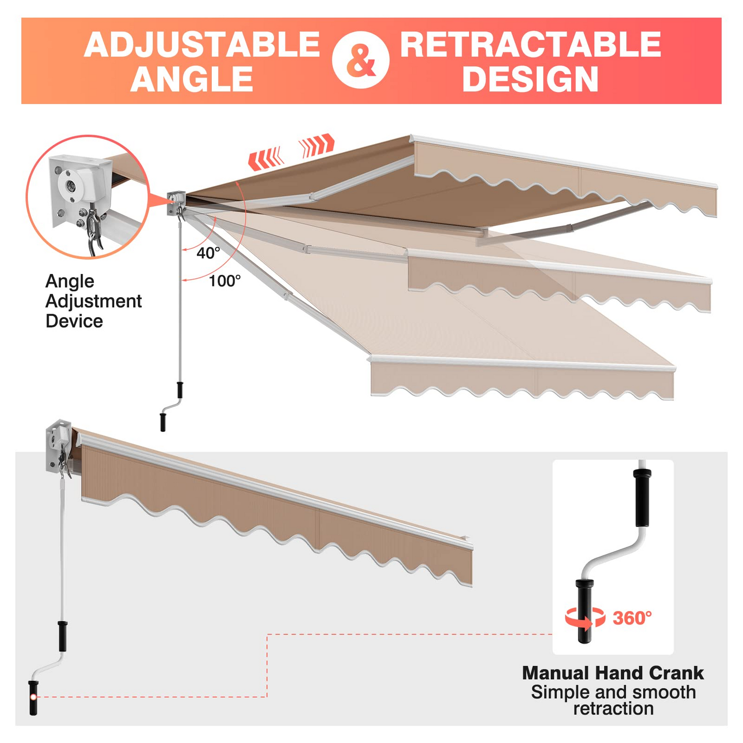 Tangkula Retractable Awning, Aluminum Patio Sun Shade