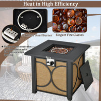 Tangkula 28 Inch Outdoor Square Fire Pit Table, Patiojoy 50,000 BTU Propane Gas Fire Table with Fire Glasses