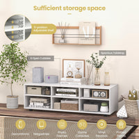 Tangkula White TV Stand for TV up to 55 Inch, TV Console Table with 6 Cubbies, 5 Positions Adjustable Shelves