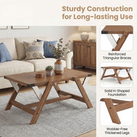 Tangkula Farmhouse 35.5-Inch Rectangle Wooden Coffee Table for Living Room