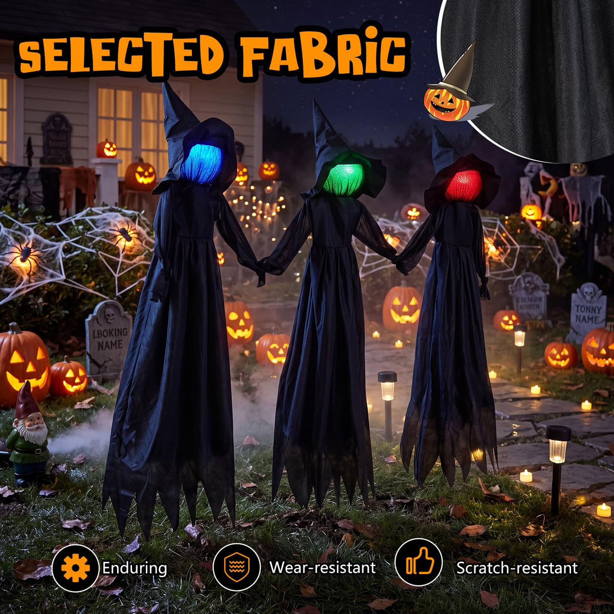 Tangkula 9.3 FT Outdoor Halloween Decoration Light Up Witch Stakes Set of 3