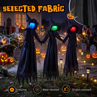 Tangkula 9.3 FT Outdoor Halloween Decoration Light Up Witch Stakes Set of 3