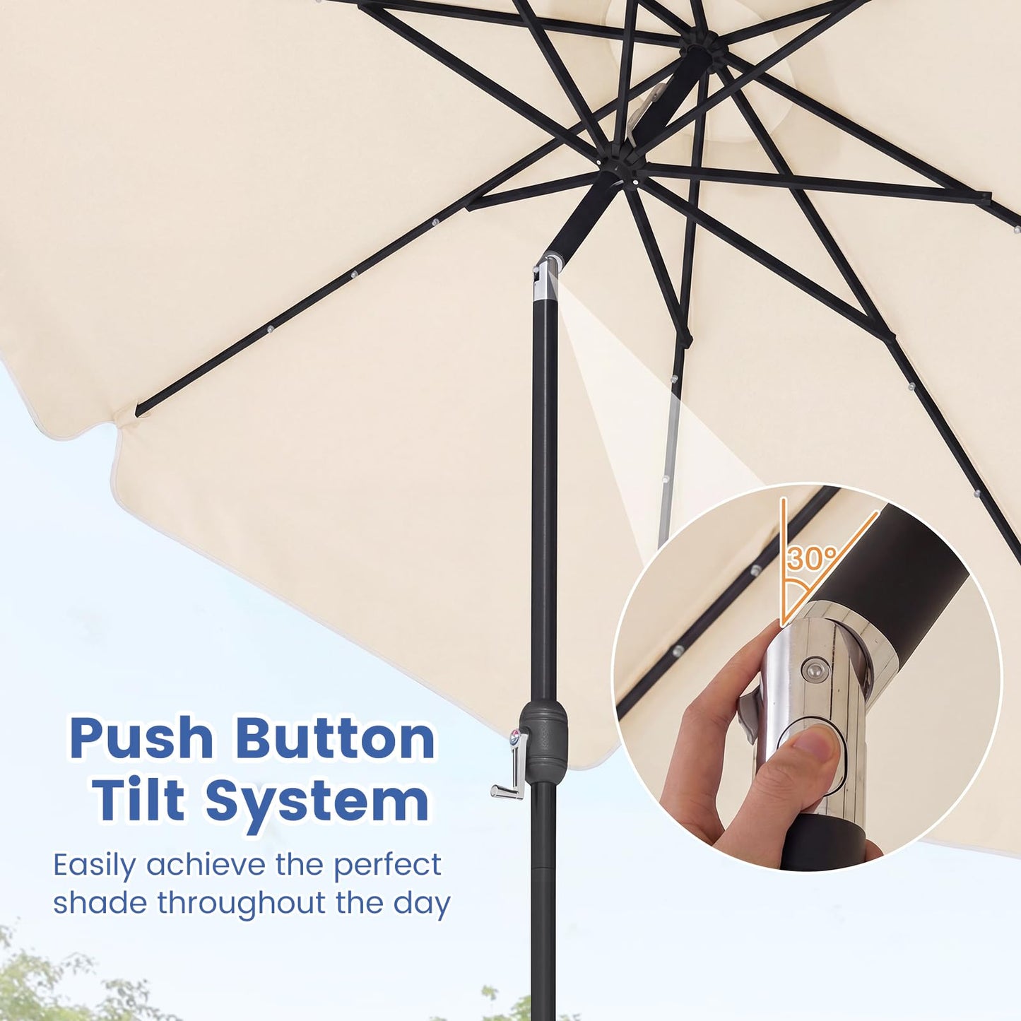 Tangkula 10 FT Solar Patio Umbrella | 2-Tiers Outdoor Scalloped Table Umbrella with 24 LED Lights