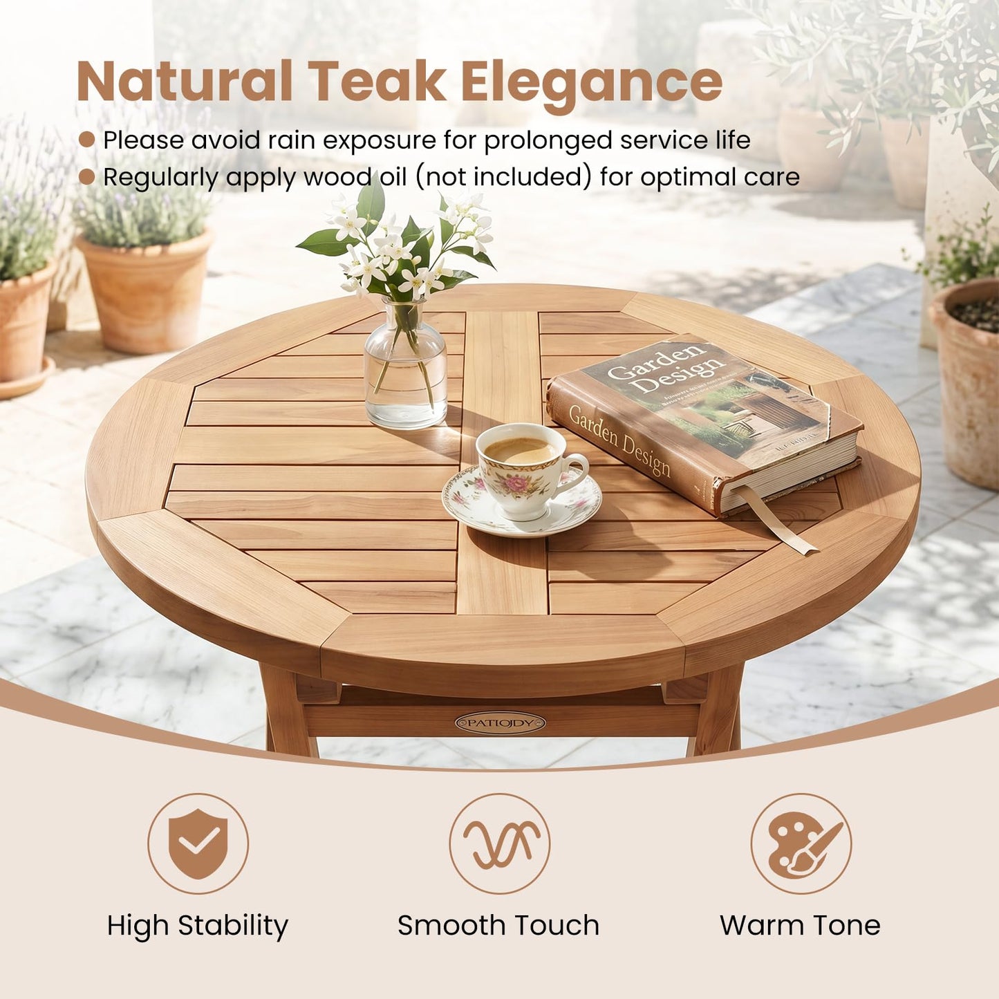 Tangkula 24” Round Solid Teak Outdoor Folding Bistro Table
