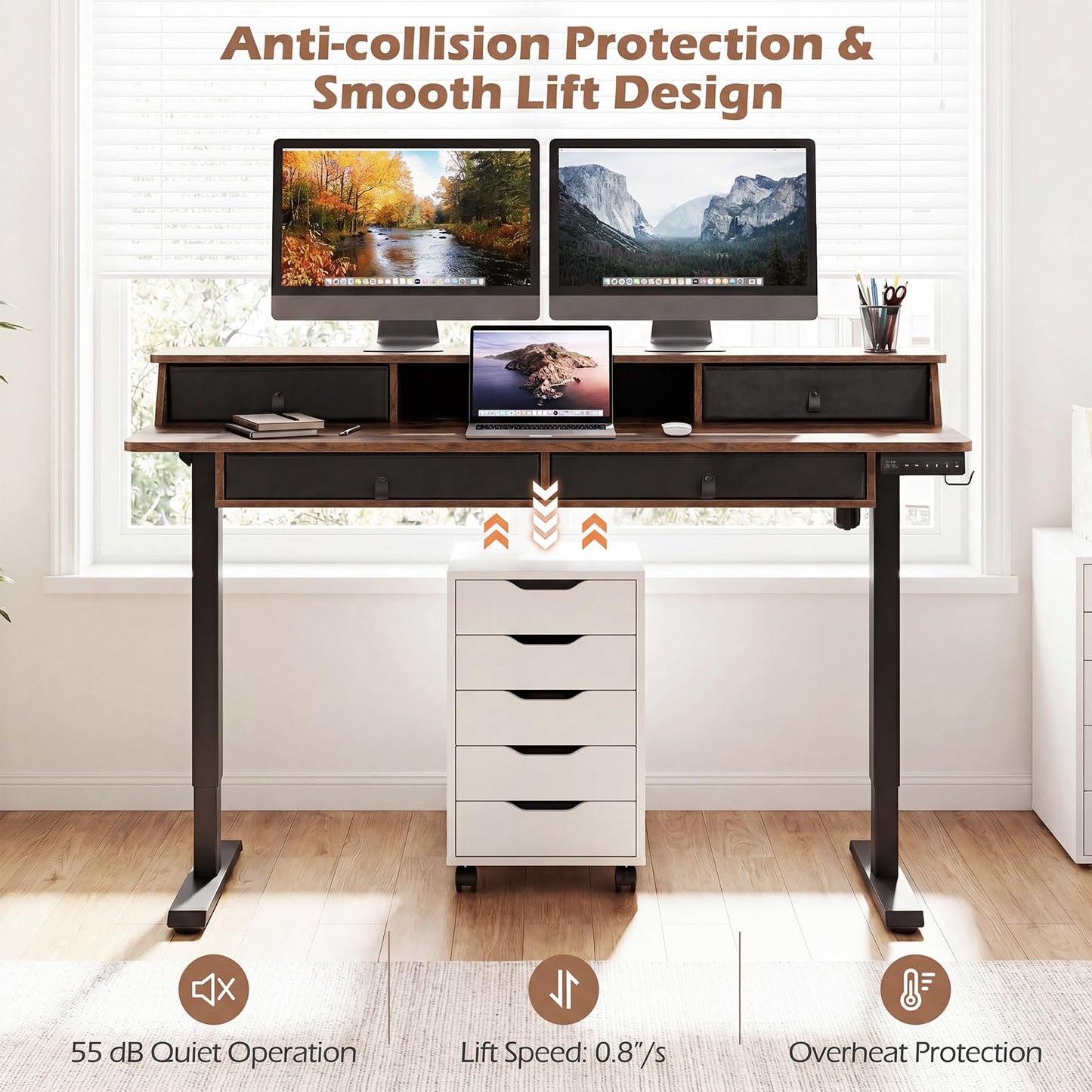 Tangkula 55-Inch Electric Standing Desk with 4 Storage Drawers & Monitor Stand
