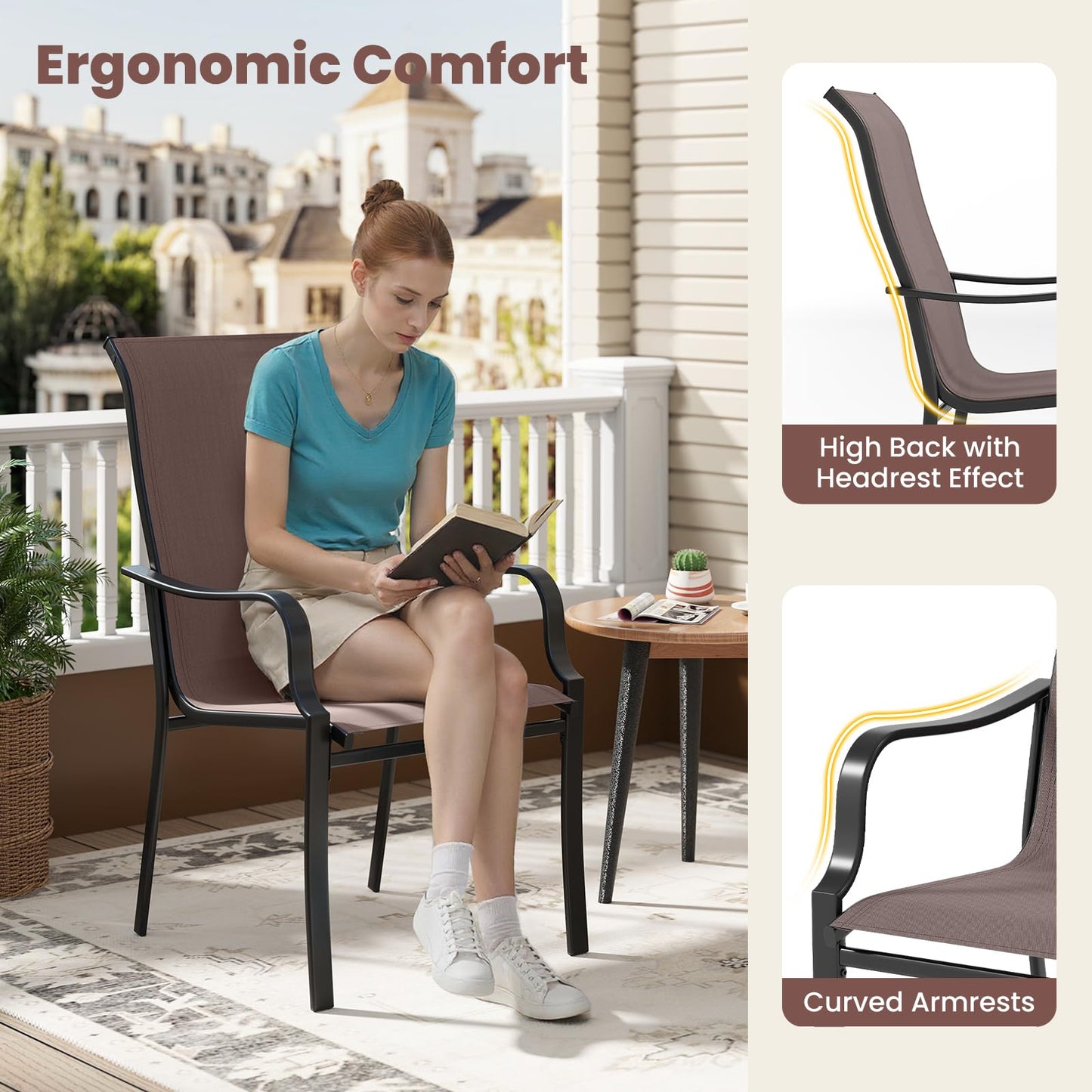 Tangkula Outdoor Dining Chairs Set of 2/4 with High Back & Curved Armrests