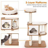 Modern Wood Cat Tree, 46 Inches Cat Tower with Platform - Tangkula