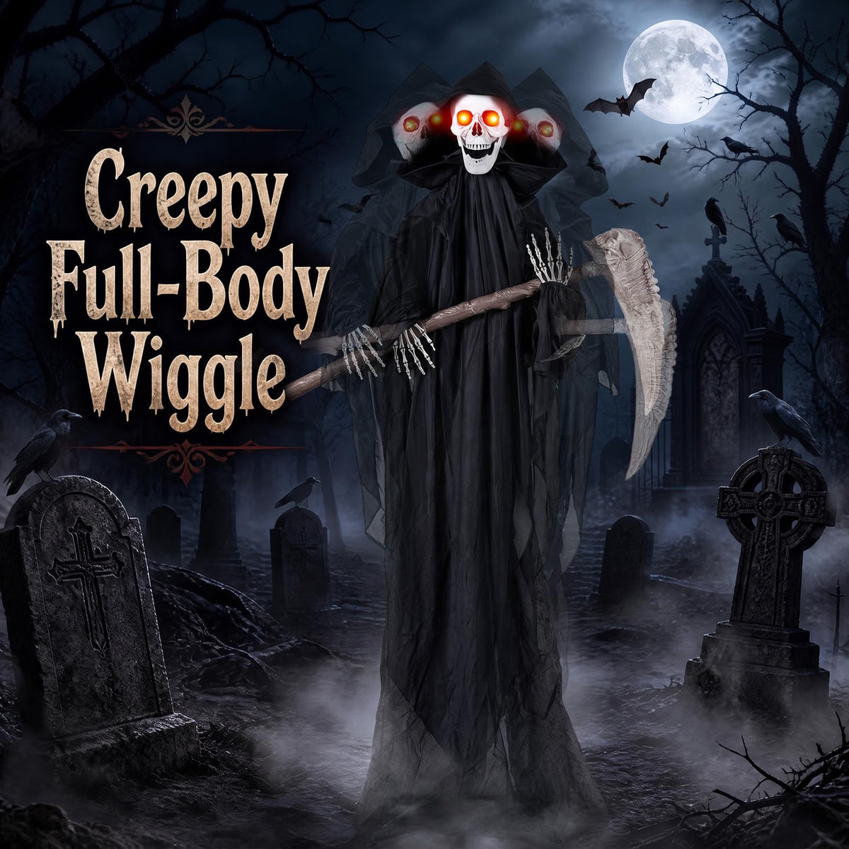 Tangkula 6 FT Halloween Animatronics Standing Grim Reaper with Sickle